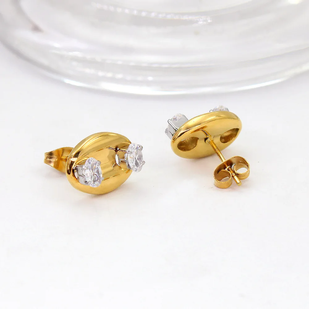 DIY accessories High-end light luxury oval stud earrings women's French retro temperament zircon earrings fashion versatile earr
