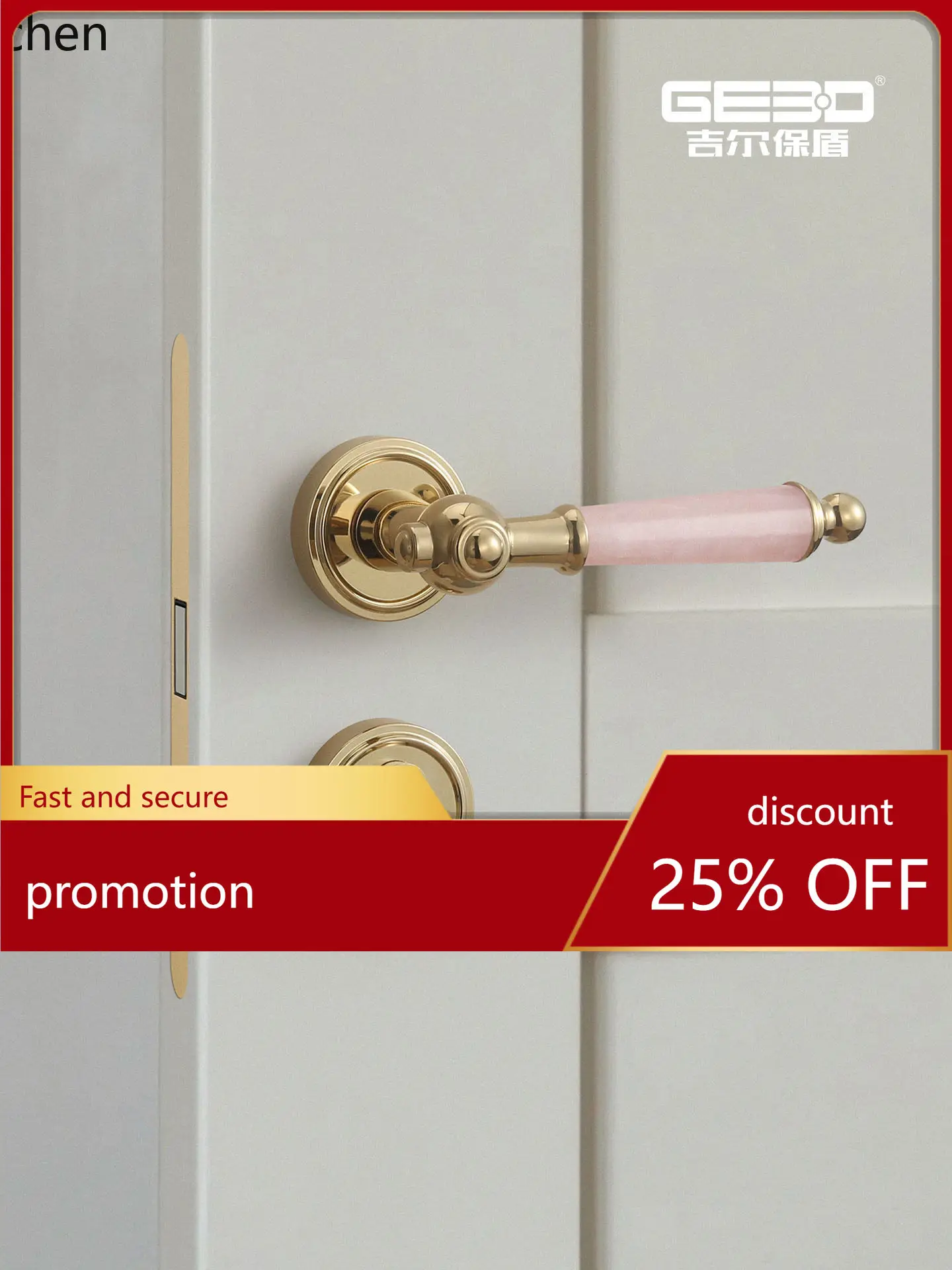 Zml door lock - indoor bedroom silent magnetic door lock with rose quartz marble door handle