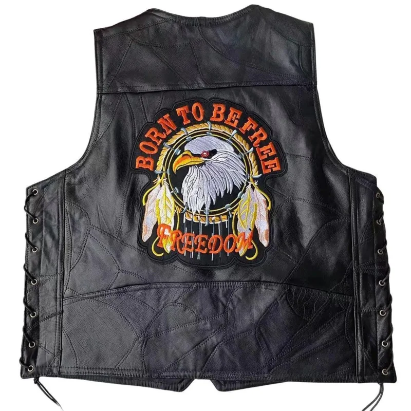 

S-4XL Motorcycle Style American Classic Harley Motorcycle Riding Leather Vest For Men's Camisole Embroidered Badge Design 2025