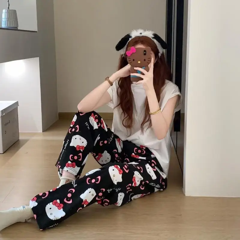 Sanrio Cute Pajama Pants Hello Kittys Kawaii Girls Casual Pants Summer Comfortable Breathable Home Clothing Gift for Girlfriend - Image 3