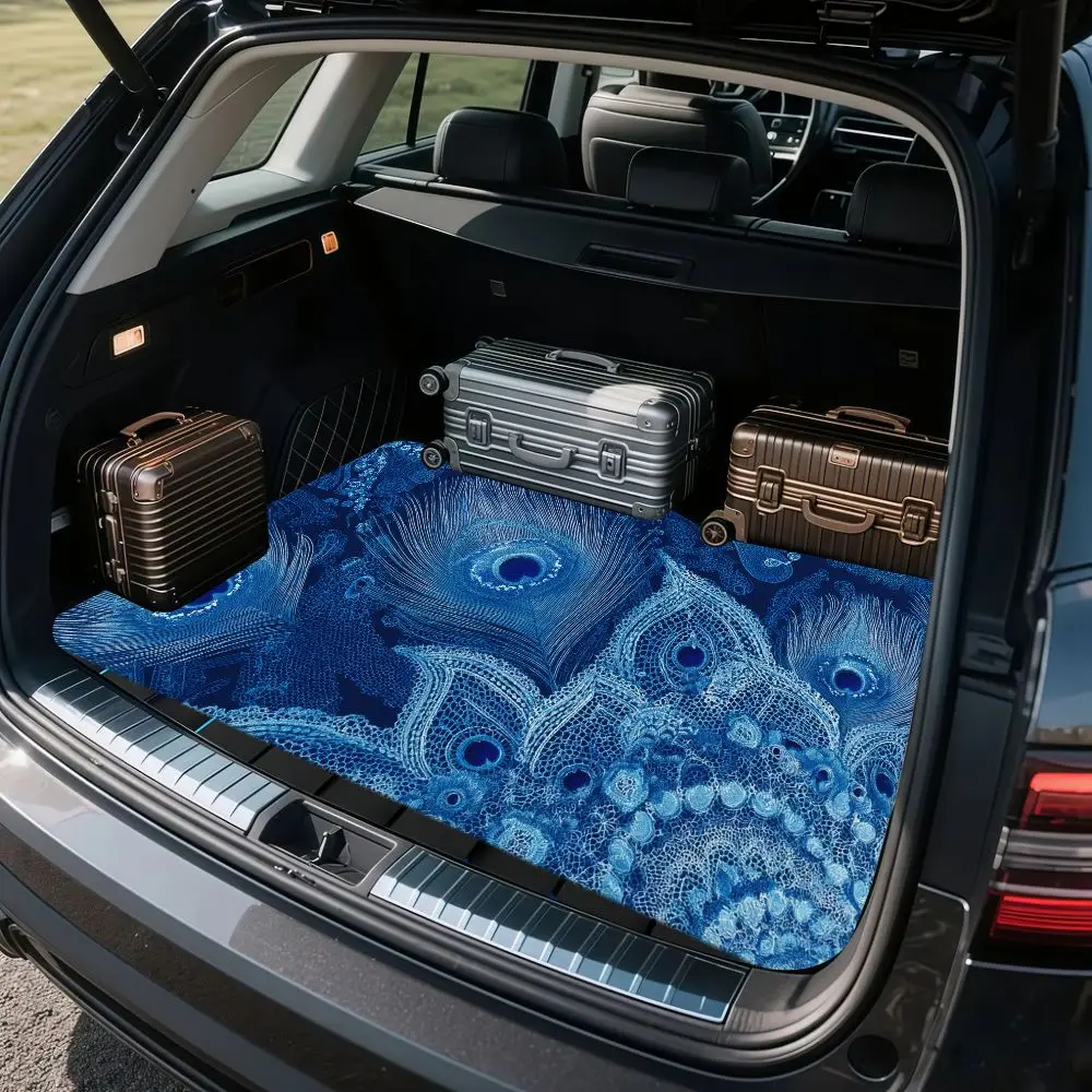 1pc Colorful Peacock Feather Pattern Car Mat - Opulent Plush With A Gentle Fleece Feel, Perfect For Elevating The Look Of Your C