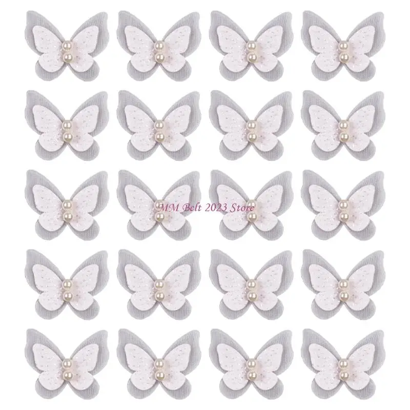 49ME Double Layer Butterfly Applique Brooch Set, Layered Mesh With Glittering Inner Panels, 20pcs for Clothing Decoration and