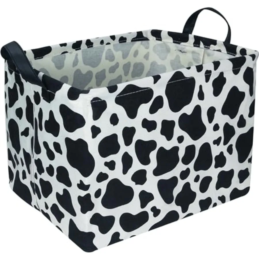 

Rectangular Cow Storage Basket, Waterproof Cowprint Box with Handles, Room Decor, Gift Basket for Cow Lovers, Collapsible Stora