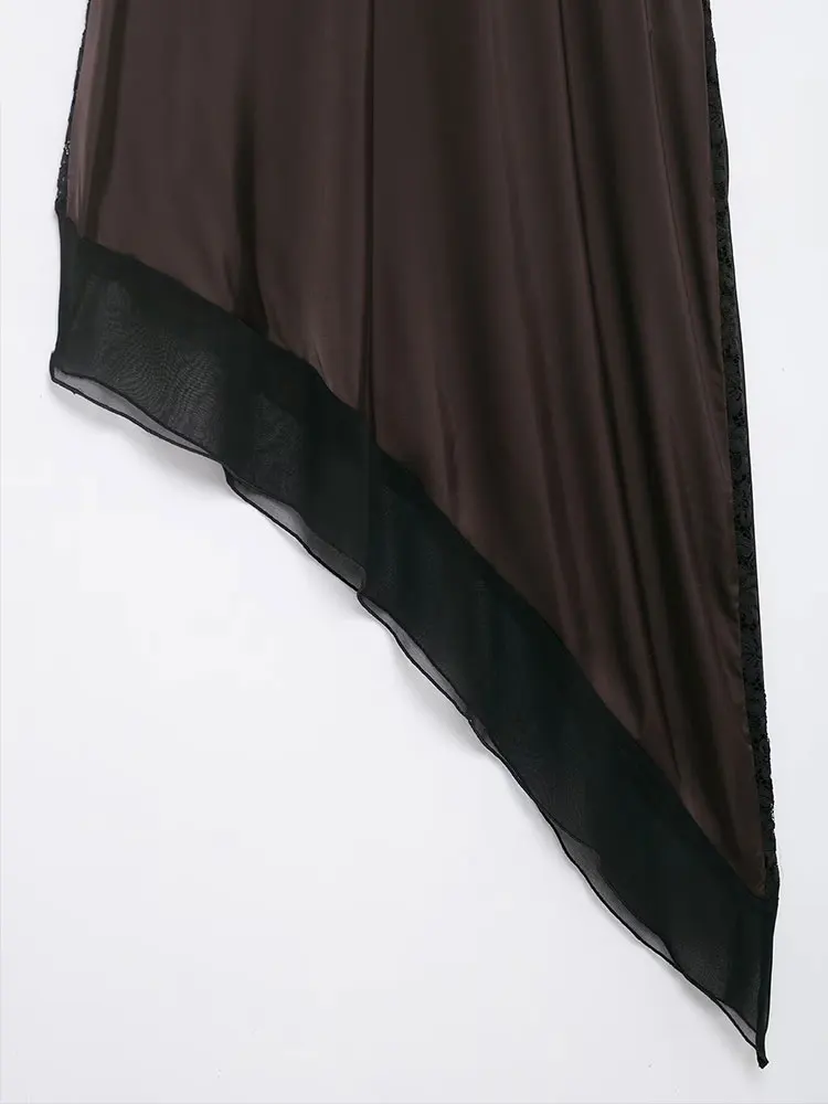 فستان NLZGMSJ نسائي مثير أنيق من الدانتيل البني غير متماثل برقبة على شكل V فستان حفلات بدون ظهر موضة خريف 2025 فستان سهرة #6