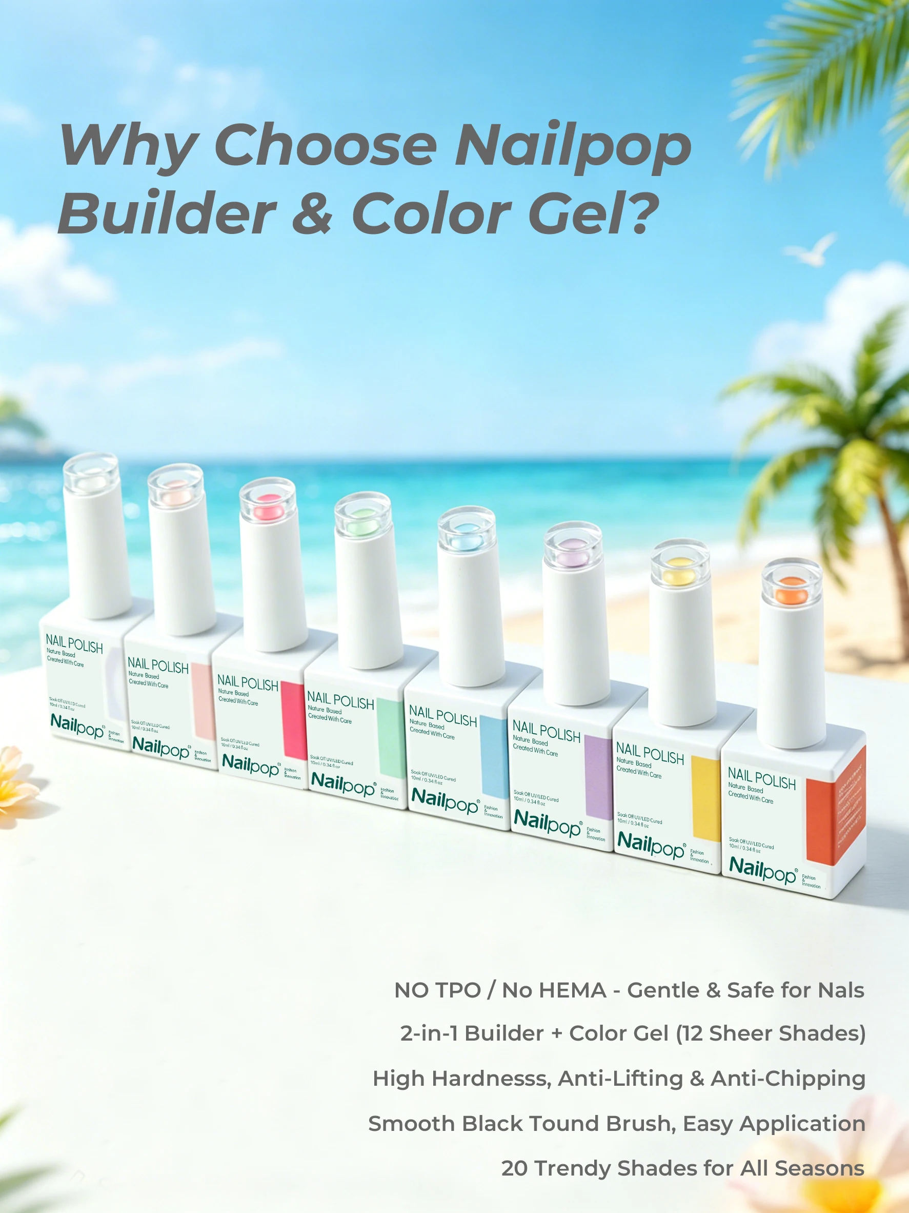 Nailpop Nagellack Gel Polish Builder All-in-One 20 Farben Sommer Trendiges Nagelgel Nagelstudio-Kunst Einfache DIY-Nagel-Maniküre 1 Stück – Detail 1