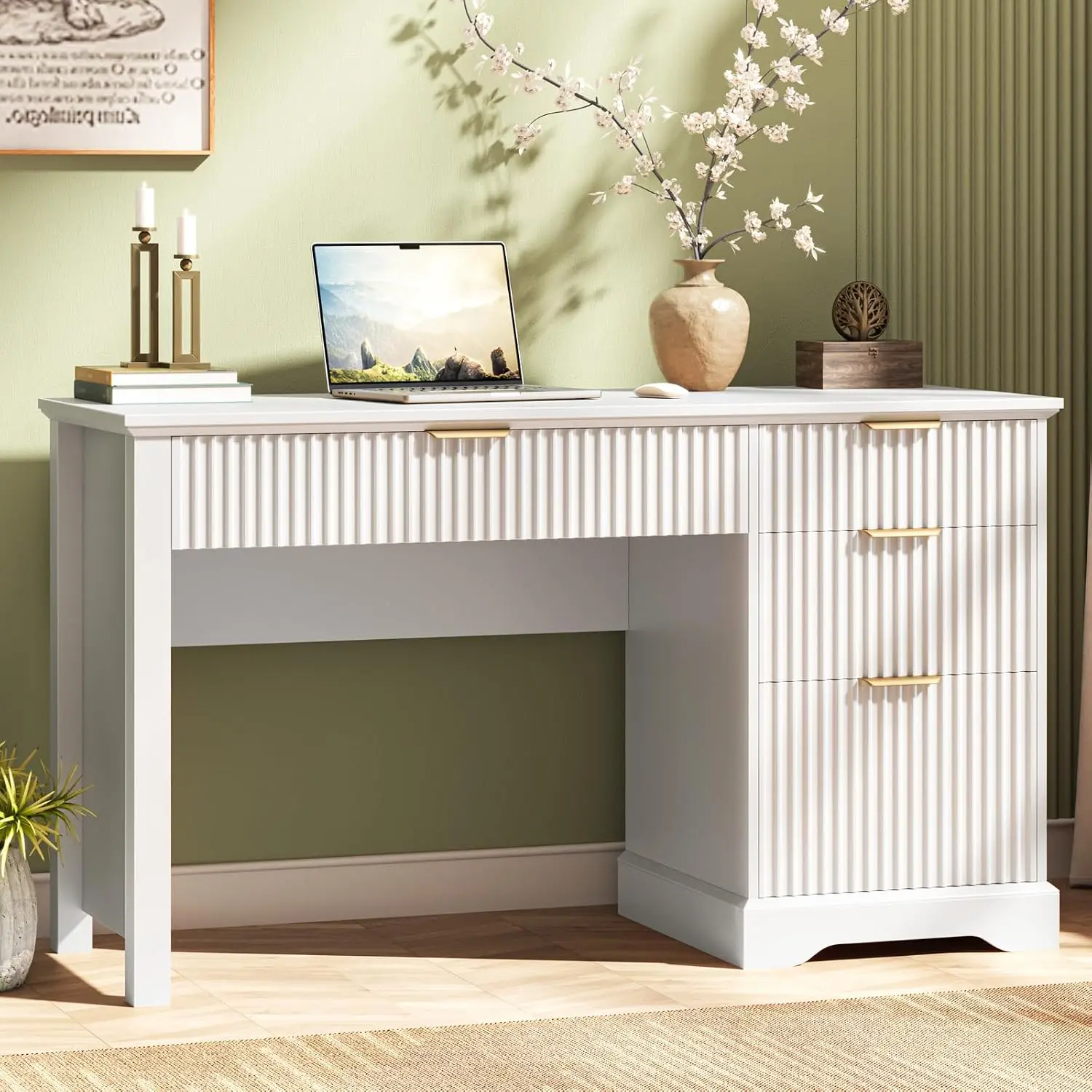 Fluted Executive Wood Computer Desk with Drawers & File Storage for Home Office Study Bedroom Living Room, Customized