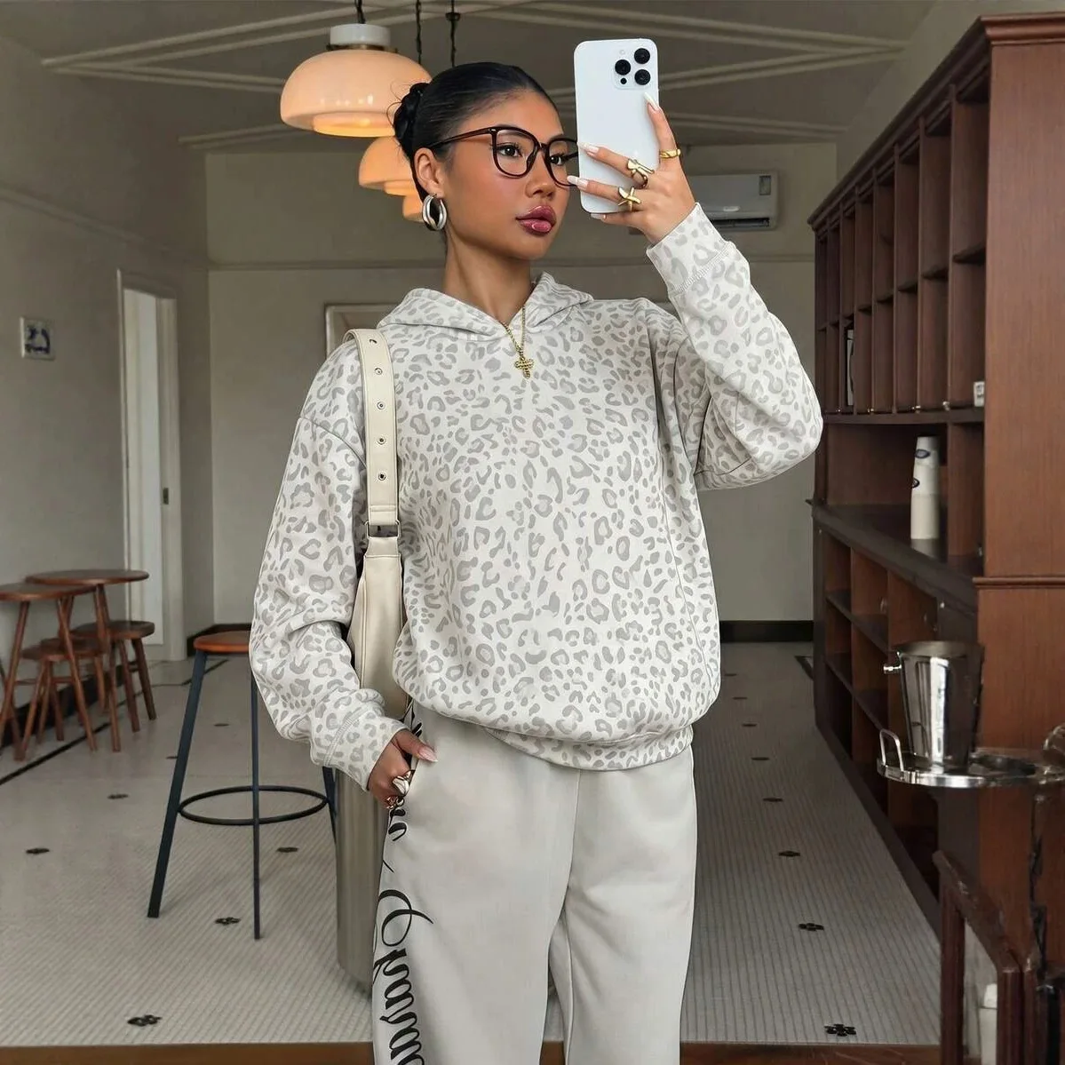 2026 Autumn Winter New Women's Hooded Pullover Leopard Print Long Sleeve Casual Y2k Sweatershirt Hoodies Woman Tops Fashion