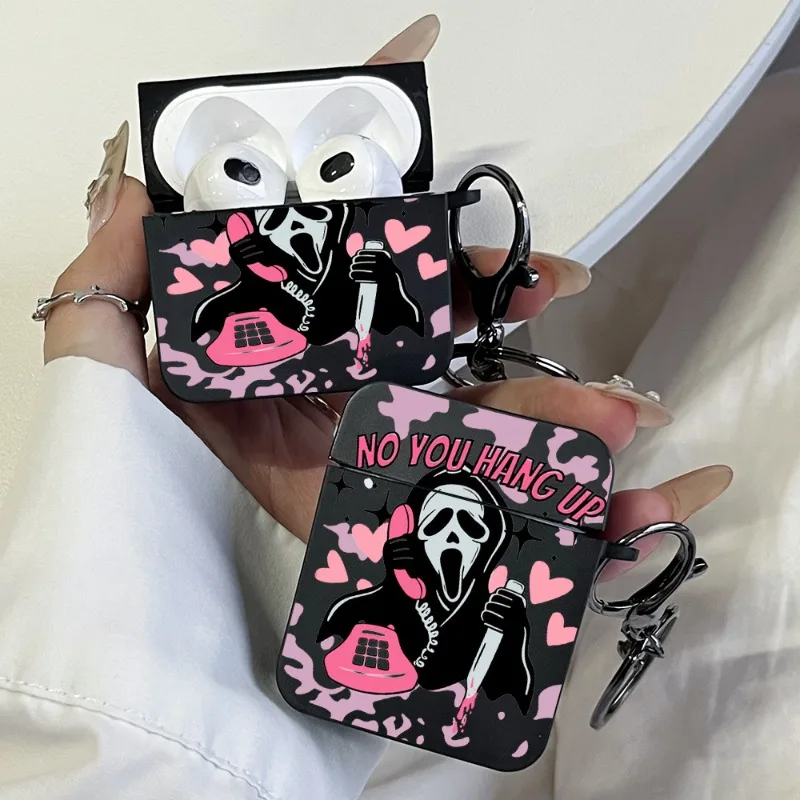 

Pink Ghostface Hard Earphone Case for AirPods 1or2, 3, 4, Pro2/Pro Case Stylish Bluetooth Headset Protective Cover with Keychain