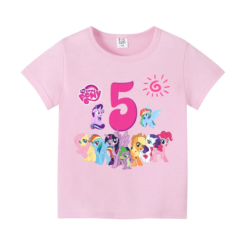 My Little Ponys Children T-Shirt Birthday Number 1-10 Kawaii Raritys Cartoon Clothes Kid Boy Girl Tee Shirt Casual Birthday Gift