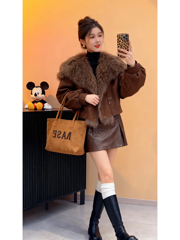 

Утепленная хлопковая куртка-парка для женщин на осень-зиму в корейском стиле с большим меховым воротником, теплая, для повседневной носки