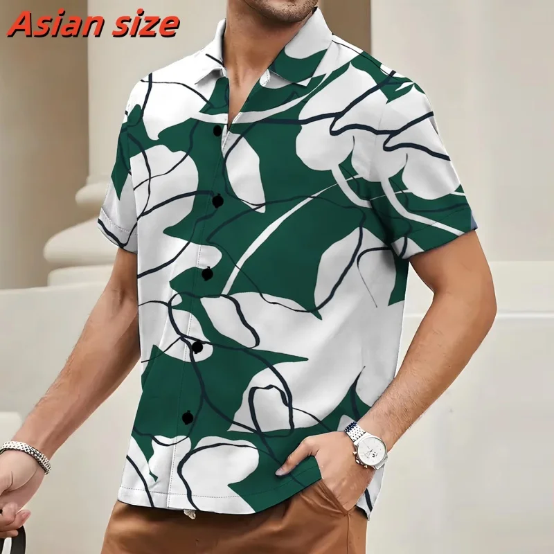 Colorful Flowers Leaves Pattern Hawalian Shirt For Men Cloud 3D Print Beach Shirts Casual Street Short Sleeve Lapel Tops Blouses