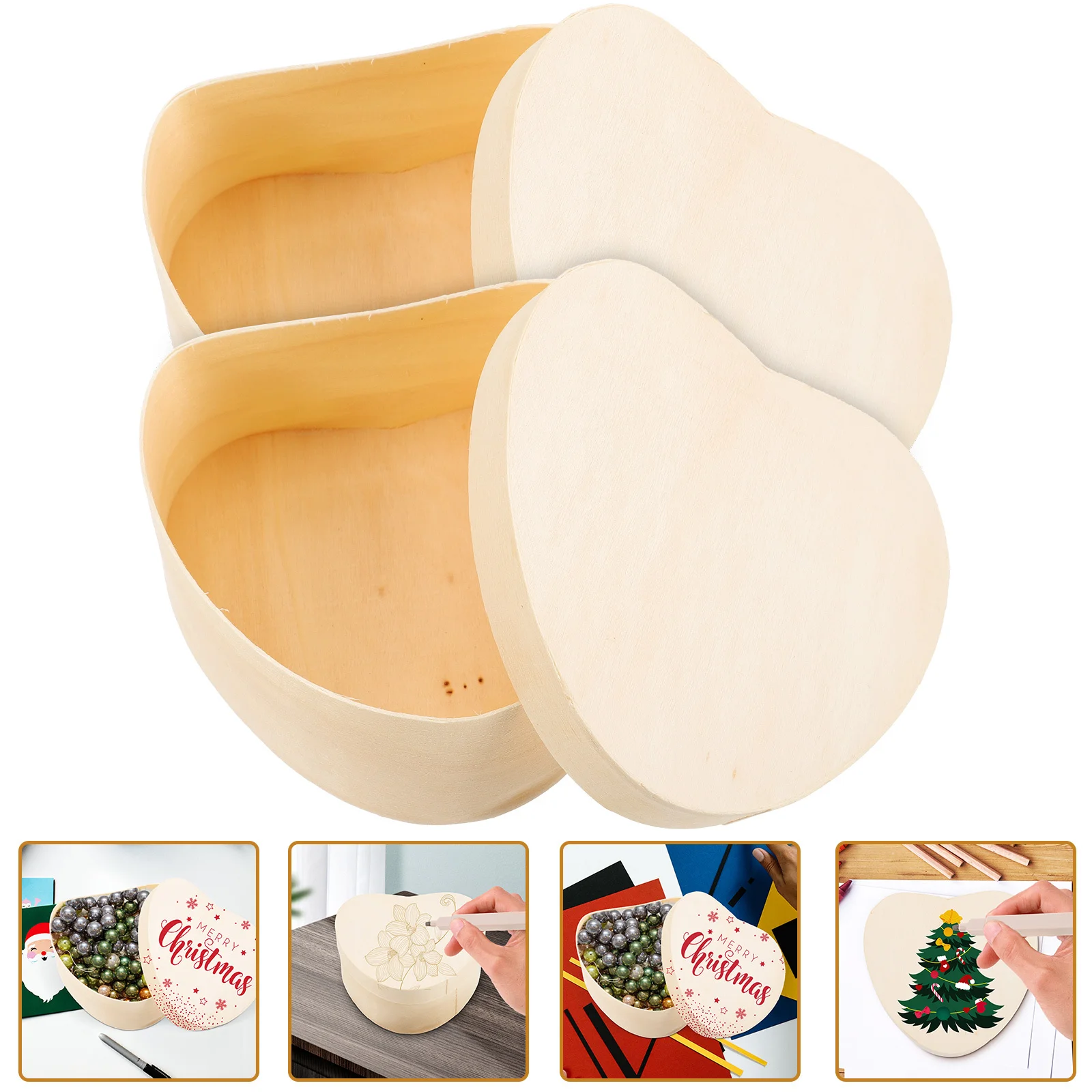 

2 шт. деревянные коробки в форме сердца, незавершенные деревянные шкатулки для драгоценностей, пустая шкатулка для хранения «сделай сам», деревянная шкатулка для хранения ювелирных изделий