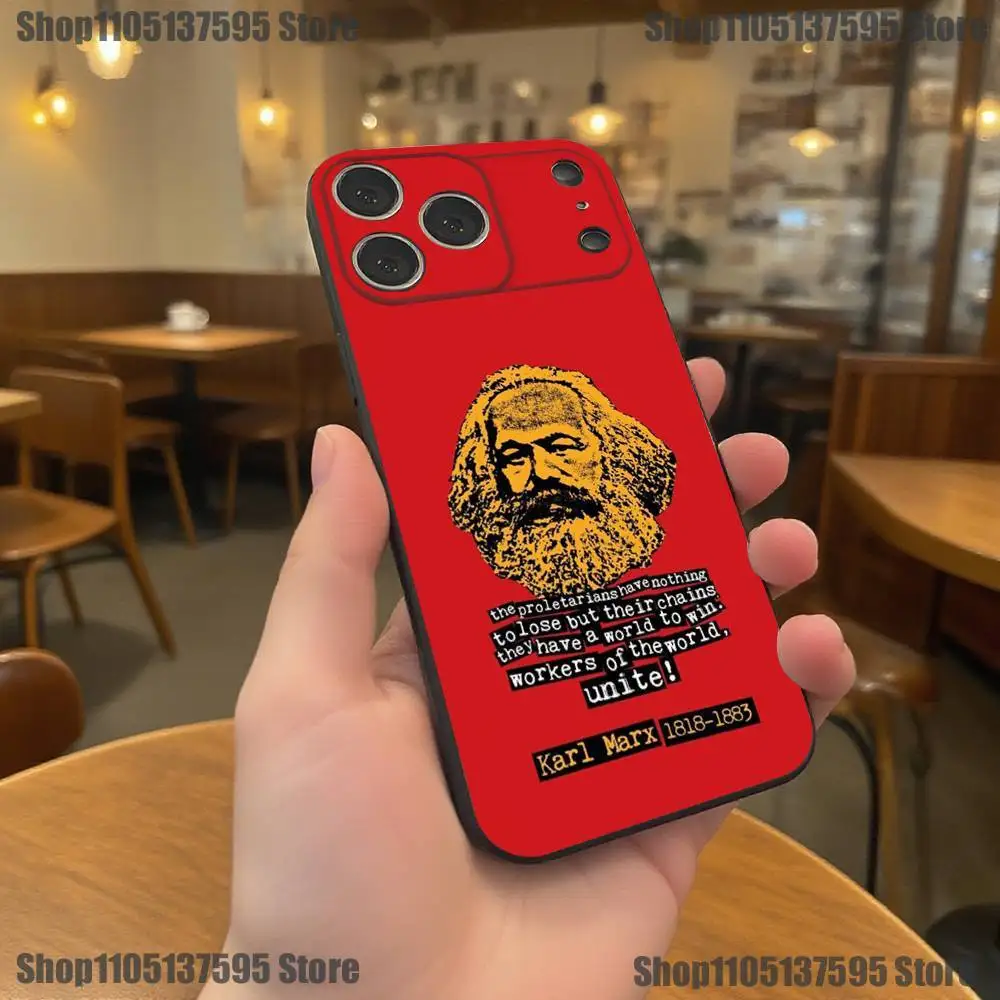 حافظة هاتف كارل ماركس لهاتف آيفون 17,16,15,14,13,12,11,Pro,XS,Max,XR,Plus,E,SE4,غطاء ناعم أسود صغير