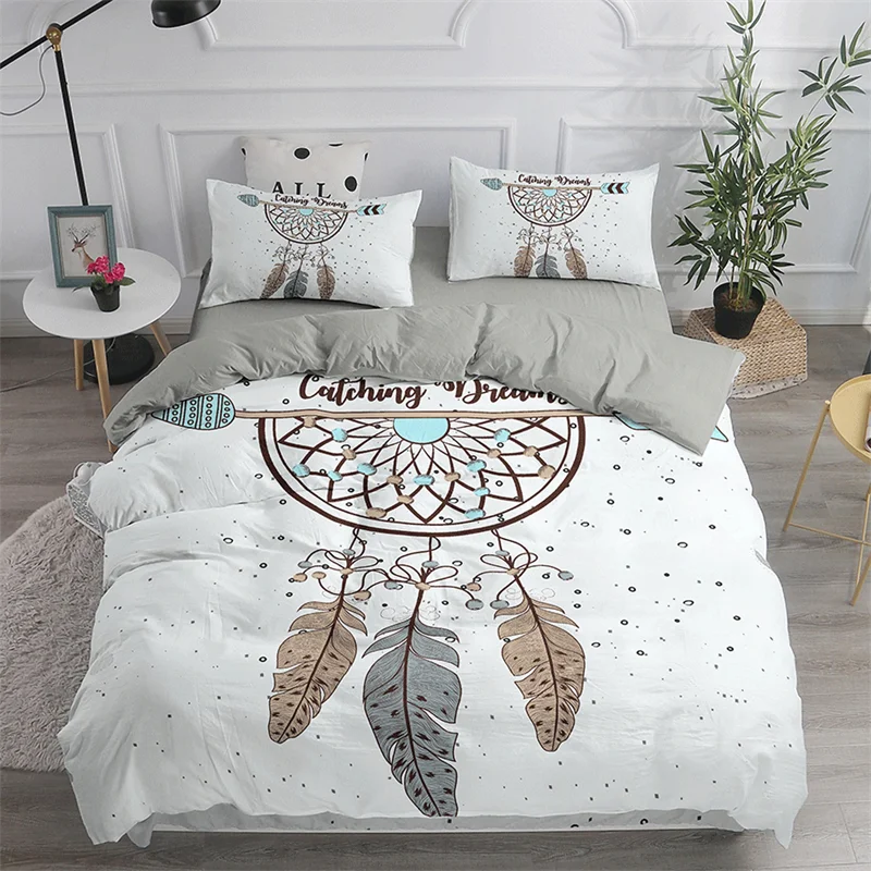 

Dreamcatcher White Duvet Cover Microfiber Bohemian Print King Bedding Set For Girls Adults Soft Comforter Cover With Pillowcase