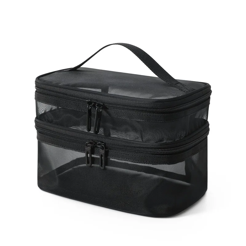 2025 nueva bolsa de cosméticos de malla de nailon de una y doble capa bolsa de aseo de malla portátil de gran capacidad bolsa de almacenamiento de cosméticos