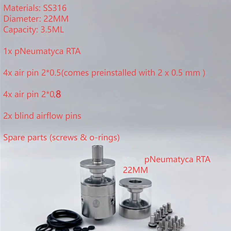 Vape Vaper pNeumatyca RTA 4.2 22 SS316 10 atomizer tank for coils & atomizers - gallery image 2