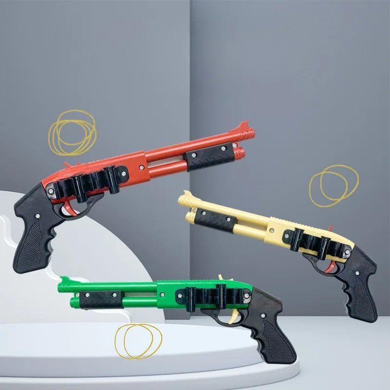 Mini-Gummiband-Gewehrsprühgerät, Spielzeugpistole, 4 Platzen, Gummi-Miniaturpistole, Modell, Ornamente, Spielzeugpistole für Jungen, Weihnachtsgeschenk