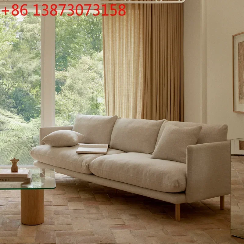 Nordic simple log linen sofa Japanese small apartment designer living room down three-person sofa combination
