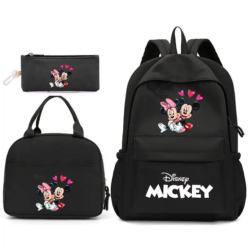 3Pcs Mickey Minnie Mouse Backpack with Lunch Bag for Women Student Teenagers School Bags Comfortable Travel Sets