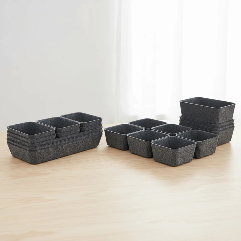 16Pcs/Set Creative Felt Storage Box Set Space-Saving Seamless Felt Storage Basket Durable Large Capacity Drawer Organizer