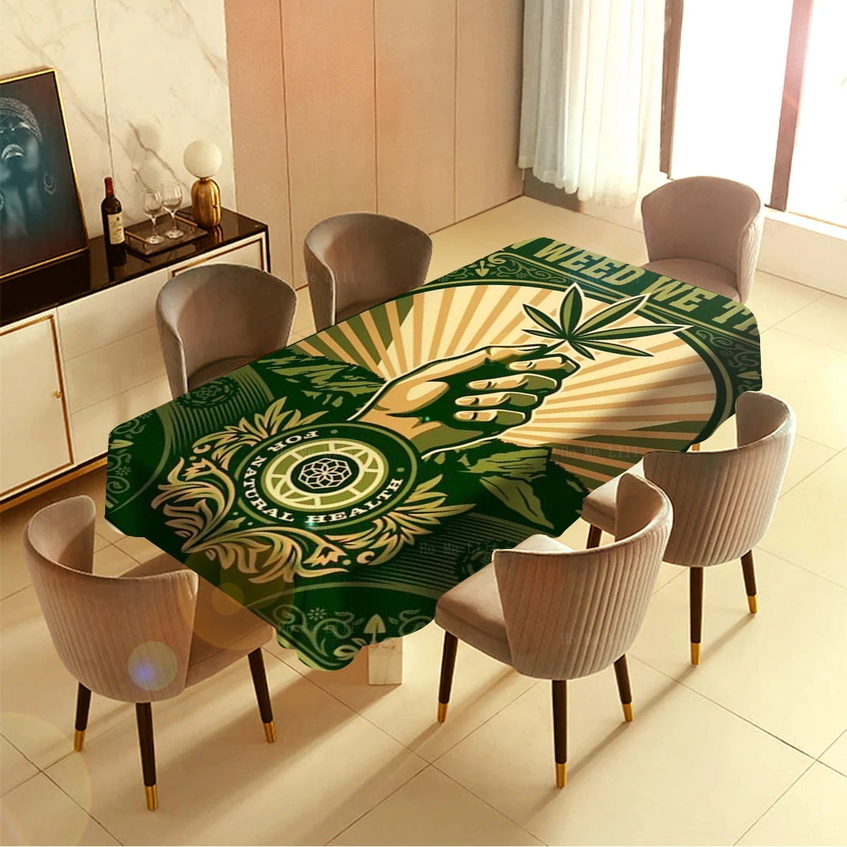 Weed Leaf Hand Psychedelic Eye Surfing Weedman We Trust Poster Rectangle Tablecloth By Ho Me Lili For Tabletop Decor