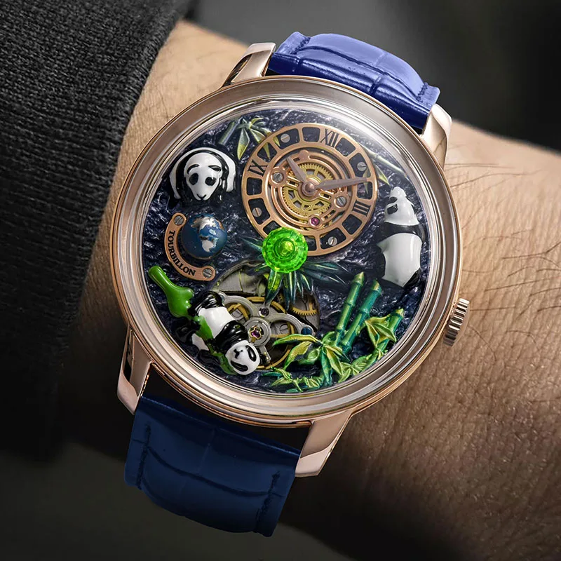 PINDU Original Top Brand Luxury Mechanical Watches Panda Paradise Watch Men Stainless Steel Waterproof Men Wristwatch