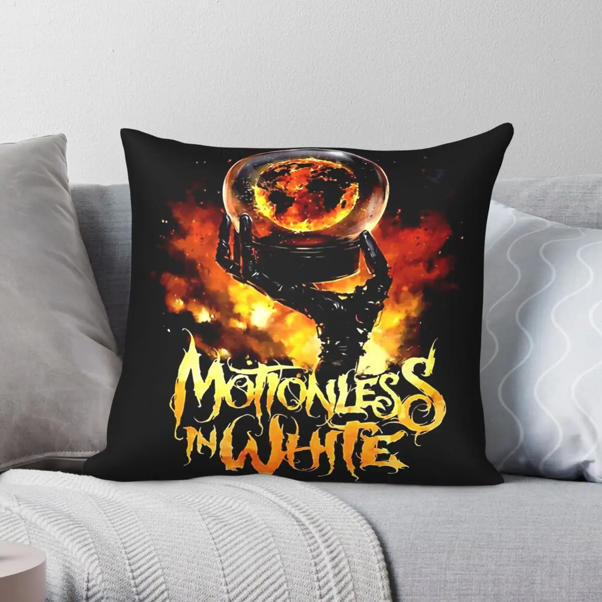 M.I.W Motionless In White Square Pillowcase Polyester Linen Velvet Printed Zip Decor Room Cushion Cover Wholesale