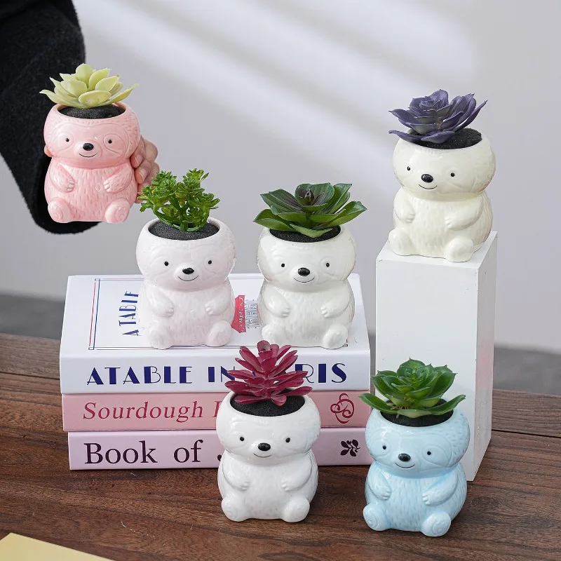 Cute Sloth Ceramic Vase Plants Succulent Pot Abstract Cartoon Animal Flower Vase Mini Flower Pot Desk Ornament Garden Decoration