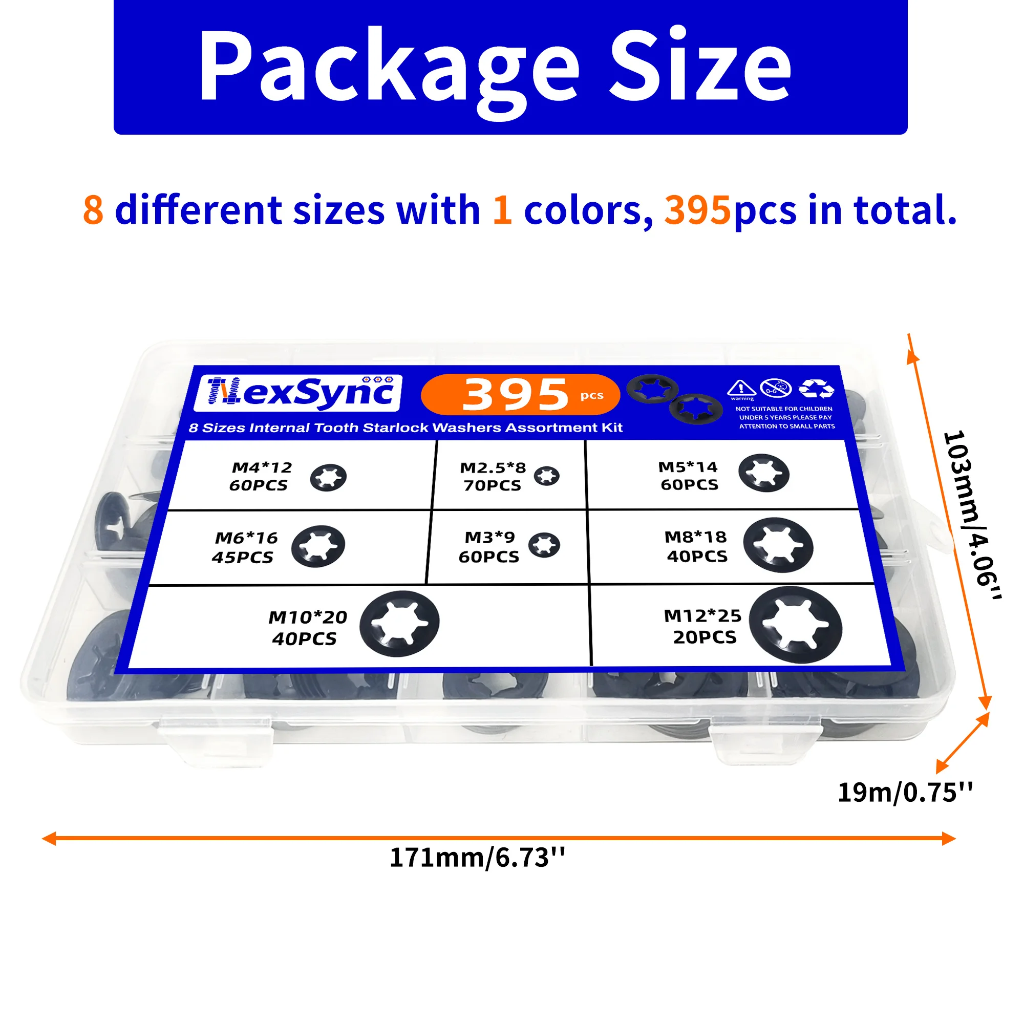 NexSync 8# 395Pcs 65Mn Steel Internal Tooth Starlock Washers | High Hardness Auto Machinery Fastening Accessories