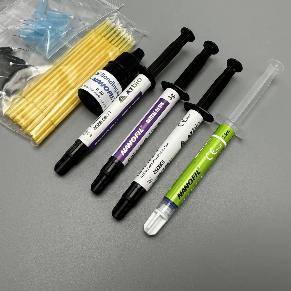 NANOFL Light curing Orthodontic Adhesive Dental Composite Resin 3x3.0g/syringe 37% Etchant Gel 2.5ml Bonding Agent Kit
