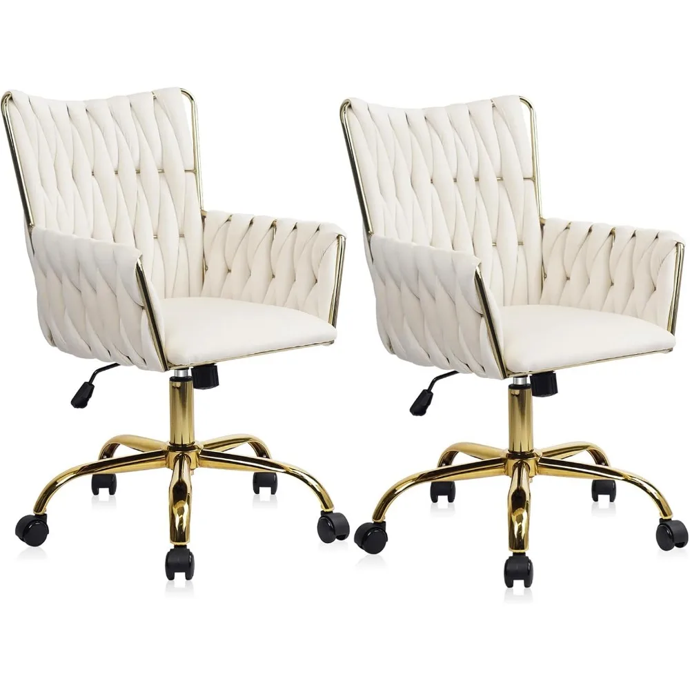 

Modern Velvet Comfy Make Up Vanity Chair, Cute Girl Armchair with Gold Base & Wheels, Heavy Duty High Back Ergonomic
