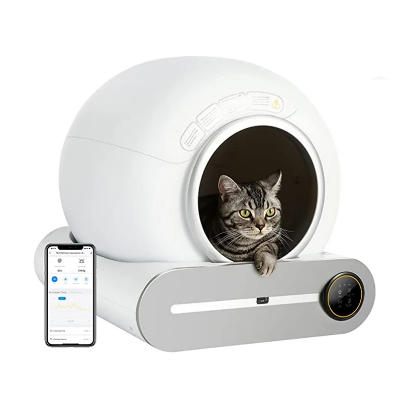 Smart Quick Automatic Plastic Cat Litter Box with 65L Capacity App Remote Control & Self Cleaning
