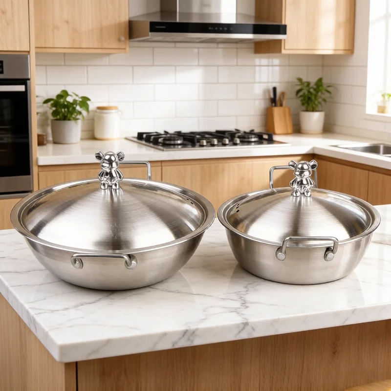 201 Stainless Steel Bowl with Double-ear Handle Salad Bowl Melting Pot Instant Noodle Bowl Rice Wine Bowl Snack Storage Basket