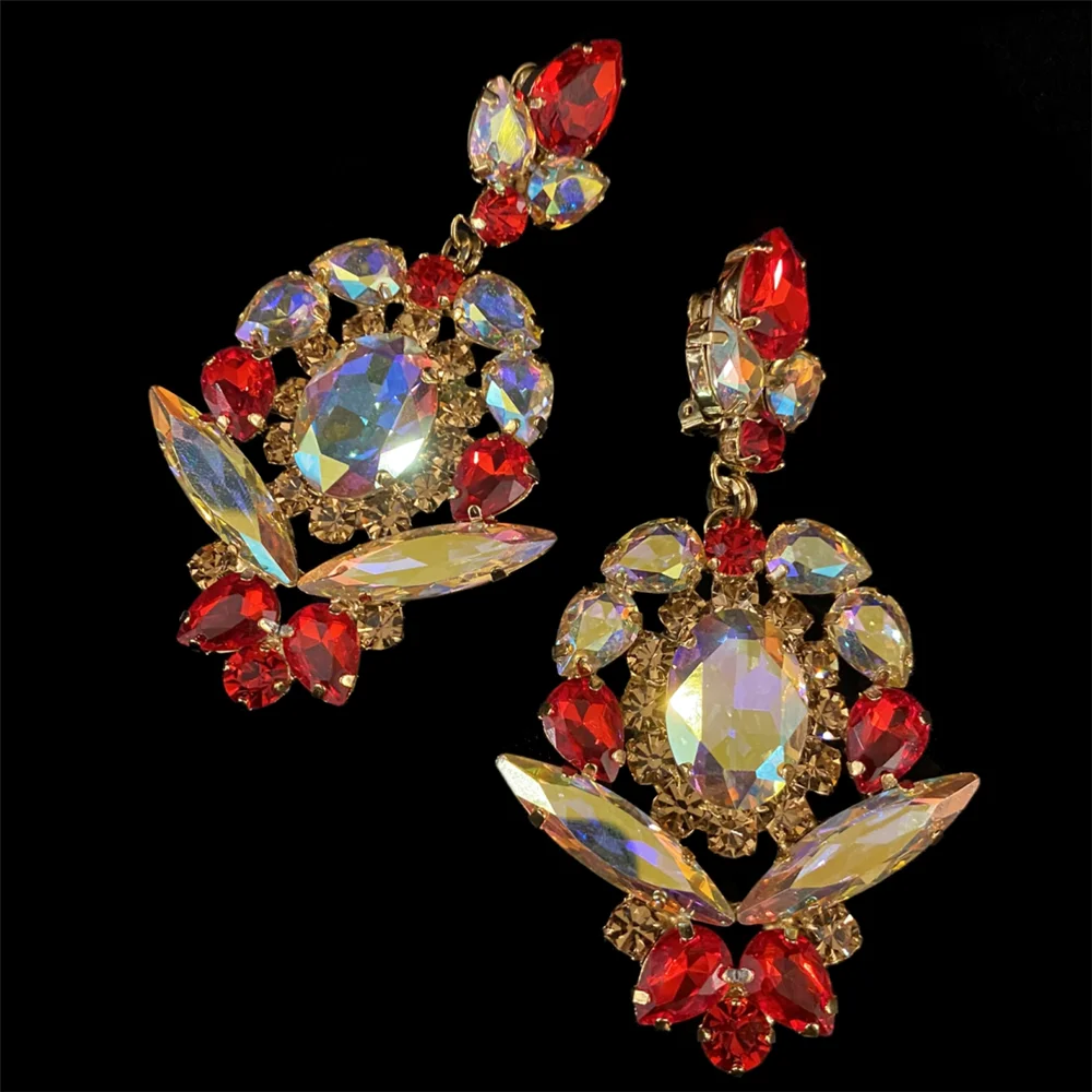 4pc Exquisite Sparkling Red Rhinestone Necklace Earrings Ring Bracelet Set