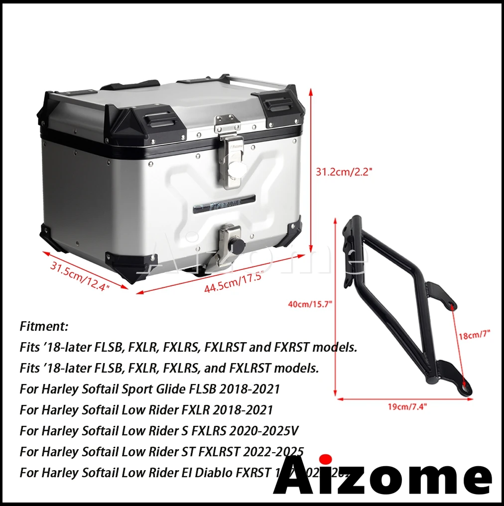 Motorcycle Aluminum Helmet Box Top Cases w/Lock For Harley Softail FXLRST FXRST FLSB FXLR FXLRS 2018-Later Waterproof Tail Box