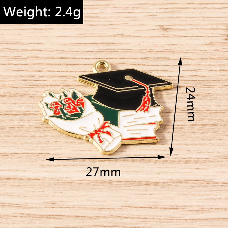 10pcs 27x24mm Cute Enamel Doctoral Hat Charms Pendants for Jewelry Making Drop Earrings Necklace Accessories DIY Crafts Supplies