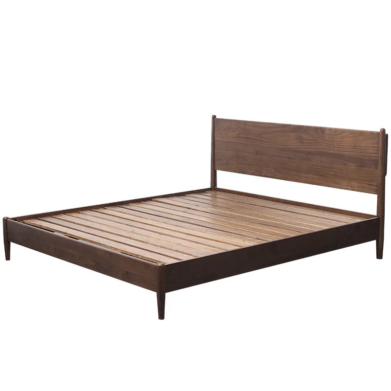 

Nordic all solid wood cherry wood bed Modern simple Japanese log black walnut bedroom furniture 1.8m time bed