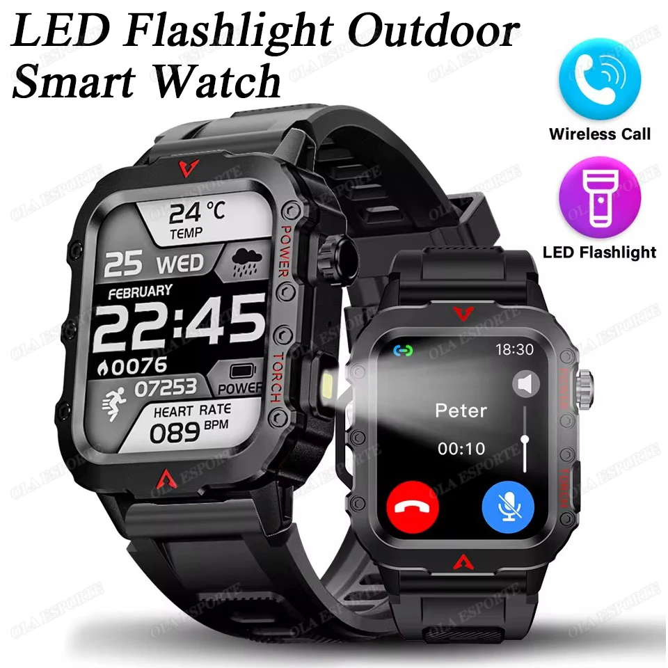 

New Military Sports Smart Watch 1.71 Screen Blood Oxygen Bluetooth Talking Watch Multi Sport LED Flashlight Outdoor Smart Watch