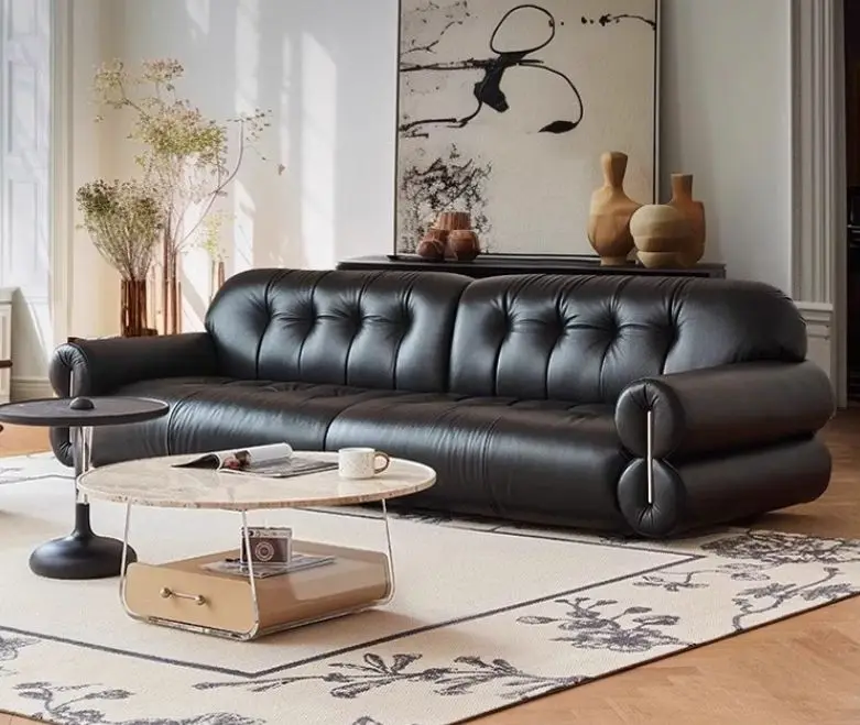 Modern Living Room Sofa Set With Comfort Cushions And Genuine Leather Upholstery For Family Seating And Home Lounge Use