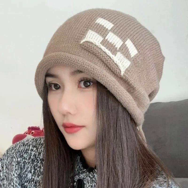 Popular Unisex Slouchy Winter Hats For Women Checked Edge Curl Soft Warm Beanie Cap Casual Skullies  Winter Knitted Hats Gift