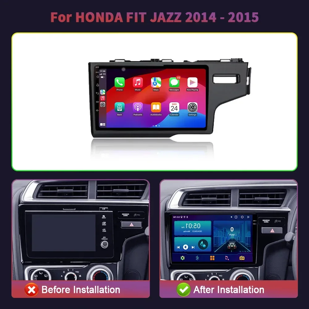 For HONDA FIT JAZZ 2014-2015 Car Radio Multimedia Navigation Wireless Carplay Stereo Android 14 Right Handle Drive 2Din Screen