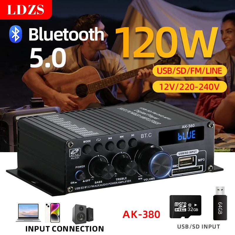 

Bluetooth-Compatible Two-channel HiFi Stereo Power Amplifier Home Power Amplifier Stereo Audio Amplifier for Home Karaoke Party