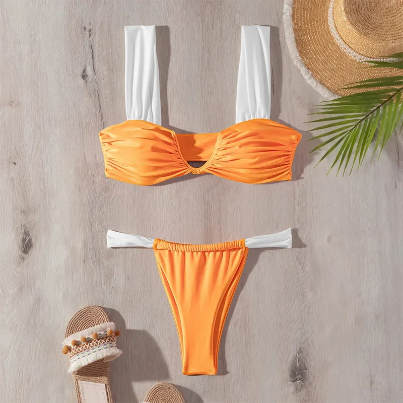 

Sexy Brazilian Push Up Bikini Swimwear Bandeau Bikinis Women Solid Color Swimsuit Wide Strap Thong Bathing Suit maillot de bain