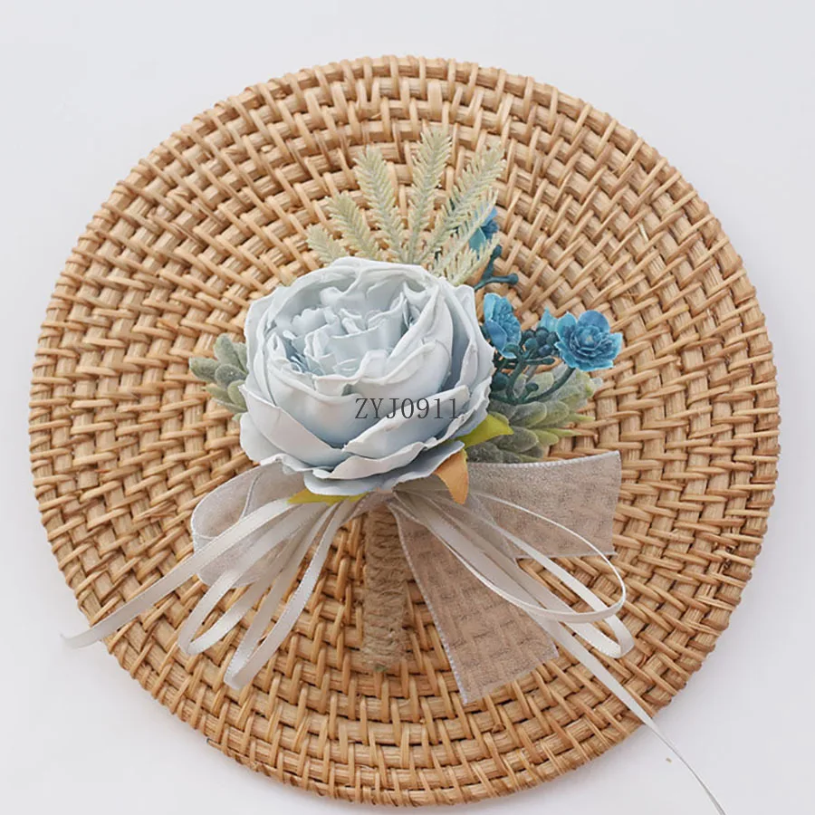 * مجموعة معصم الزفاف الوردي والعروة للعروس ووصيفة العروس والرجل والعريس وإكسسوارات زهور الزفاف باللون الأحمر