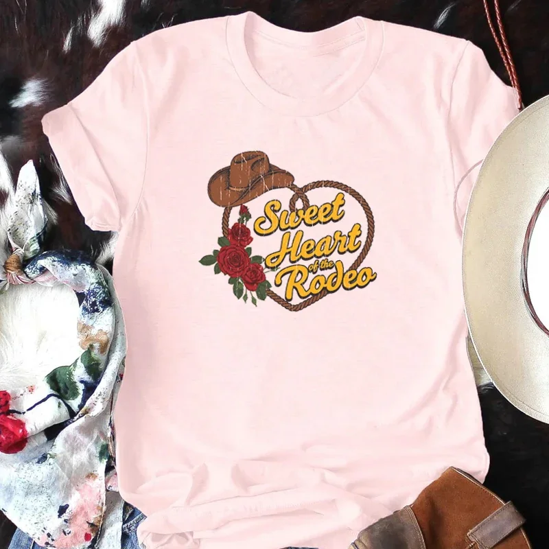 Sweetheart of The Rodeo T Shirt Women Vintage Western Country T Shirt Cute Valentines Day Tops Cowgirl Hippie Boho Graphic Tees