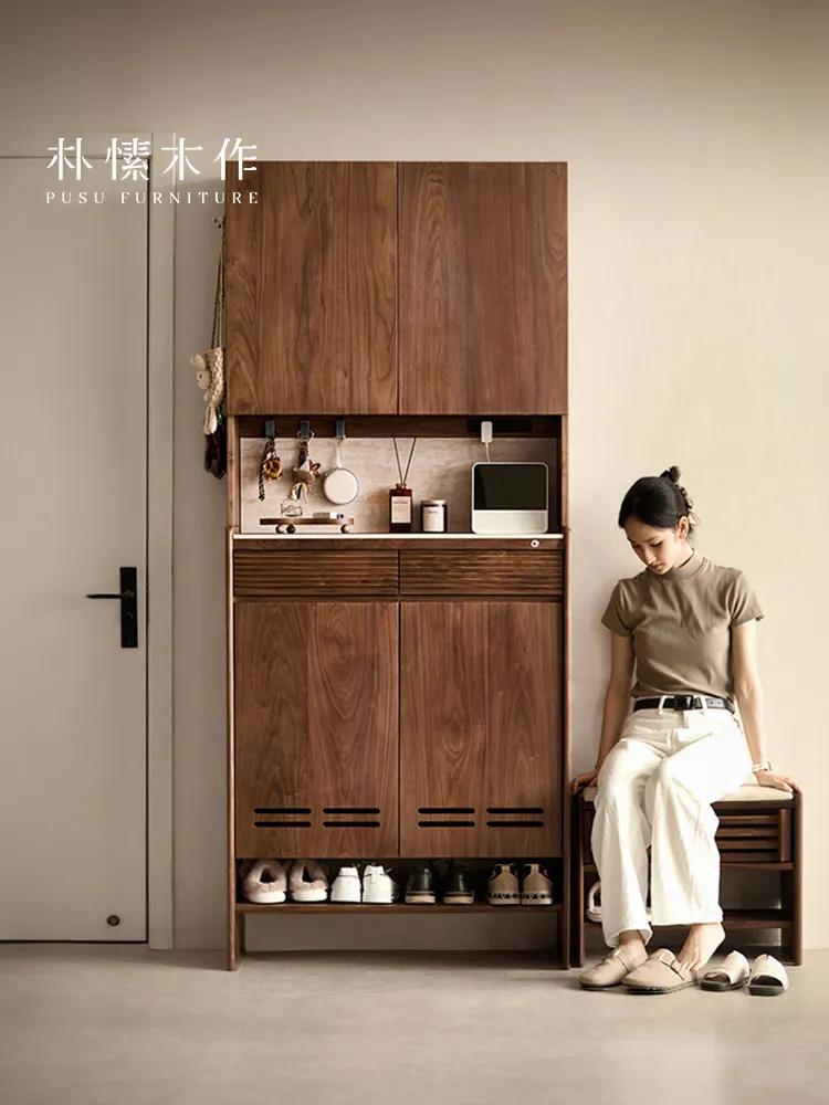 Household door solid wood shoe cabinet black walnut door slate mystery cabinet storage table integrated
