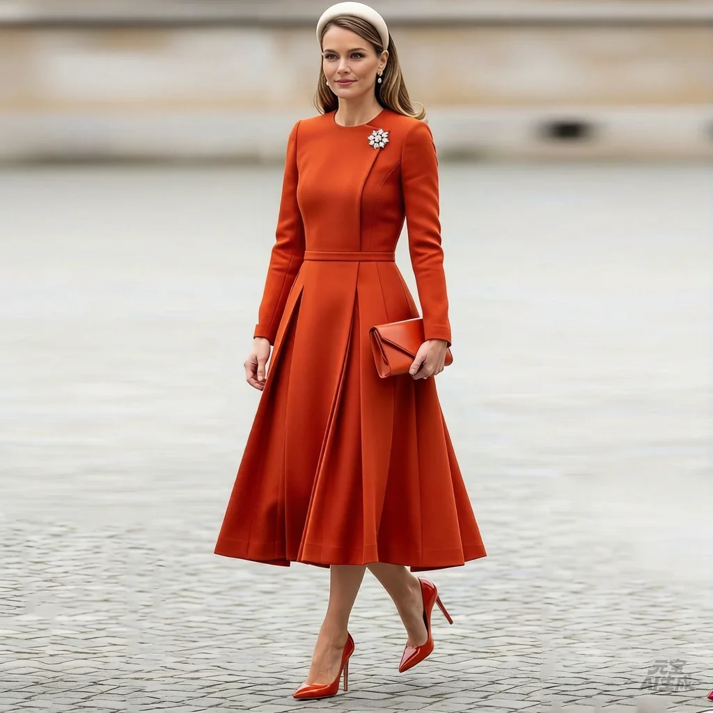 Elegant Mother of the Bride Dresses for Women Long Sleeves A-Line Pleated Wedding Guest Dress O Neck Evening Party Gowns