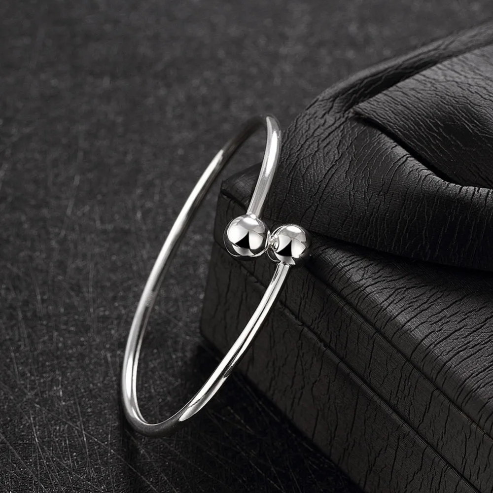 

925 Sterling Silver Adjustable Fashion Lady's Bead Silver Bangle