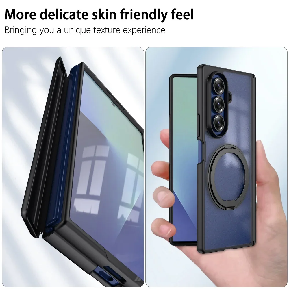 For Samsung Galaxy Z Fold 7 Magsafe Case With Mirror Film 360 Rotate Stand Holder Magnetic Hinge Folding Shockproof Hard Cover