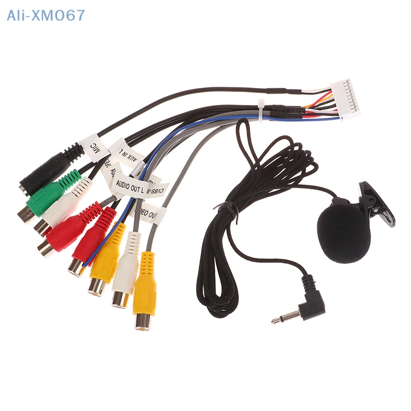 Car Radio Universal RCA 10 in 1 Output Wire Cable With Microphone Video Output/input Audio Subwoofer